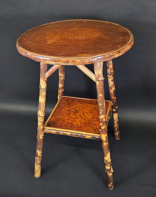 Antique English, “Tortoiseshell”, Bamboo Circular Side Table