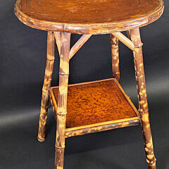 Antique English “Tortoiseshell” Bamboo Circular Side Table