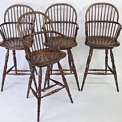 Set of Four English Oak Bow Back Windsor Bar Stools