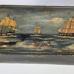 Elizabeth Dean Folk Art Whaling Scene Paint Decorated Trunk, 20th century