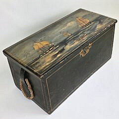 Elizabeth Dean Folk Art Whaling Scene Paint Decorated Trunk, 20th century