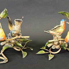 Pair of Vintage Painted Metal Bird and Foliate Candlesticks, 20th century