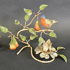 Pair of Vintage Painted Metal Bird and Foliate Candlesticks, 20th century