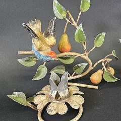 Pair of Vintage Painted Metal Bird and Foliate Candlesticks, 20th century