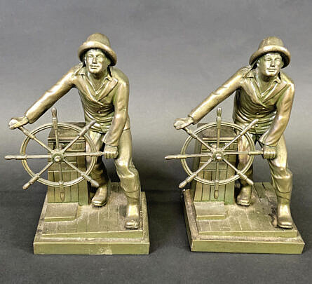 Pair of Jennings Brothers Bronze Clad Figural Gloucester Fisherman Bookends, 20th century