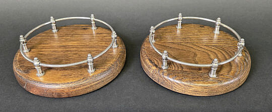 Pair of Oak and Silverplate Gallery Yacht Coasters, 20th century