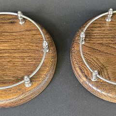 Pair of Oak and Silverplate Gallery Yacht Coasters, 20th century