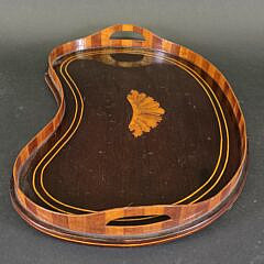 Antique Regency Kidney Shaped Satinwood Inlaid Serving Tray, 19th century