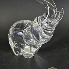 Vintage Signed Steuben Clear Crystal Figural Trumpeting Elephant Figurine