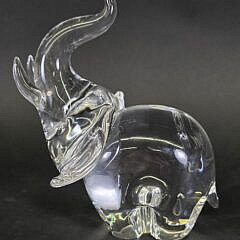 Vintage Signed Steuben Clear Crystal Figural Trumpeting Elephant Figurine