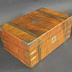 Antique Brass Bound Flame Birch Campaign Traveling Lap Desk, 19th century