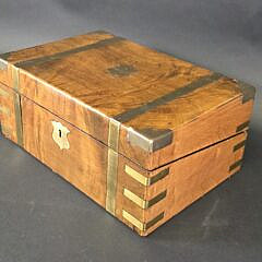 Antique Brass Bound Flame Birch Campaign Traveling Lap Desk, 19th century