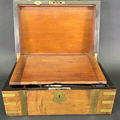 Antique Brass Bound Flame Birch Campaign Traveling Lap Desk, 19th century