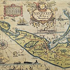 Original Tony Sarg Carved and Painted Nantucket Map Serving Tray, 20th century