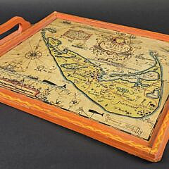 Original Tony Sarg Carved and Painted Nantucket Map Serving Tray, 20th century