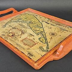 Original Tony Sarg Carved and Painted Nantucket Map Serving Tray, 20th century