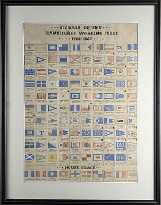 Scarce Nantucket American Folk Art Watercolor, “Signals of The Nantucket Whaling Fleet 1788-1865”, 20th century