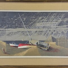 Scarce Robert “Bobby” Bushong Nantucket Oil on Linen, “Beached Dorys”, Painting, 20th century