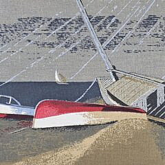 Scarce Robert “Bobby” Bushong Nantucket Oil on Linen, “Beached Dorys”, Painting, 20th century