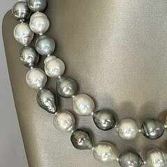 Fine 12mm x 13.8mm White South Sea and Grey Baroque Tahitian Pearl Necklace, 14k White Gold Clasp