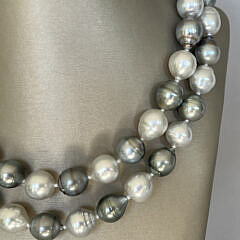 Fine 12mm x 13.8mm White South Sea and Grey Baroque Tahitian Pearl Necklace, 14k White Gold Clasp