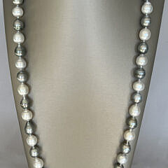 Fine 12mm x 13.8mm White South Sea and Grey Baroque Tahitian Pearl Necklace, 14k White Gold Clasp