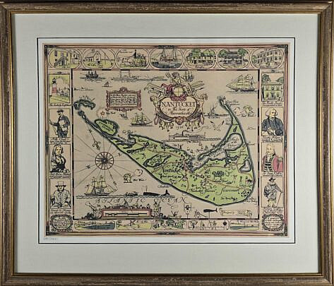 Tony Sarg Limited Edition Folk Art Map of Nantucket Island, 20th century