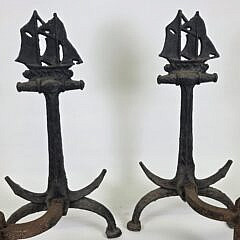 Pair of Vintage Cast Iron Anchor and Clipper Ship Andirons