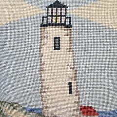 Vintage Erica Wilson Great Point Nantucket Lighthouse Needlepoint Pillow