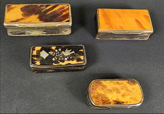 Four Antique 19th C. English Tortoiseshell Miniature Boxes