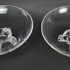 Pair of John Dreves Large Signed Steuben Clear Crystal Scroll Footed Bowls, 20th century 