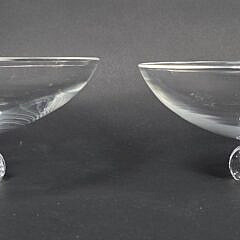 Pair of John Dreves Large Signed Steuben Clear Crystal Scroll Footed Bowls, 20th century 