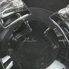 Pair of John Dreves Large Signed Steuben Clear Crystal Scroll Footed Bowls, 20th century 