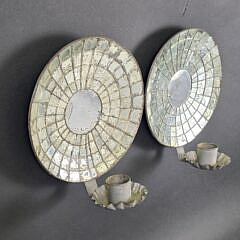 Pair of Antique Spider Web Mirrored Back Candle Sconces, 19th century