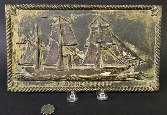 Vintage Solid Bronze U.S.S. Kearsarge Souvenir Ship Plaque, 20th century
