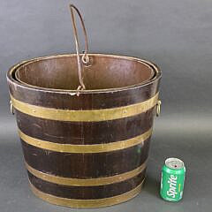 Antique English Oak Brass Bound Peat Bucket, 19th Century