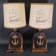 Pair of Ships Anchor and Rope Block Pull Table Lamps