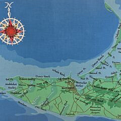Jim Tillett Silk Screen on Canvas Nantucket Island Map, 20th century