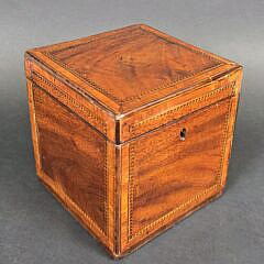 Antique British Regency Single Compartment Inlaid Tea Caddy, 19th century