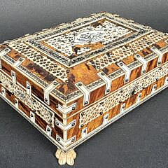 Antique Tortoiseshell and Bone British Regency Jewelry Box 19th century