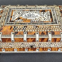 Antique Tortoiseshell and Bone British Regency Jewelry Box 19th century