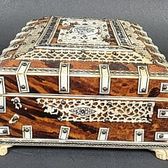 Antique Tortoiseshell and Bone British Regency Jewelry Box 19th century