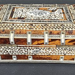 Antique Tortoiseshell and Bone British Regency Jewelry Box 19th century