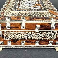 Antique Tortoiseshell and Bone British Regency Jewelry Box 19th century