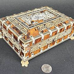Antique Tortoiseshell and Bone British Regency Jewelry Box 19th century