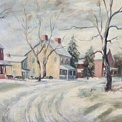 Anthony Thieme Oil on Board Winter Street Scene Painting, 20th century