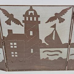 Copper Nautical Lighthouse and Sailboats Folding Fire Screen 
