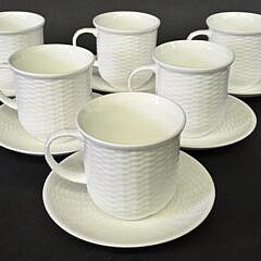 Set of Six George Davis Nantucket Basket Weave Wedgwood Bone China Coffee Cups and Saucers
