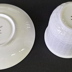 Set of Six George Davis Nantucket Basket Weave Wedgwood Bone China Coffee Cups and Saucers