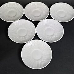 Set of Six George Davis Nantucket Basket Weave Wedgwood Bone China Coffee Cups and Saucers